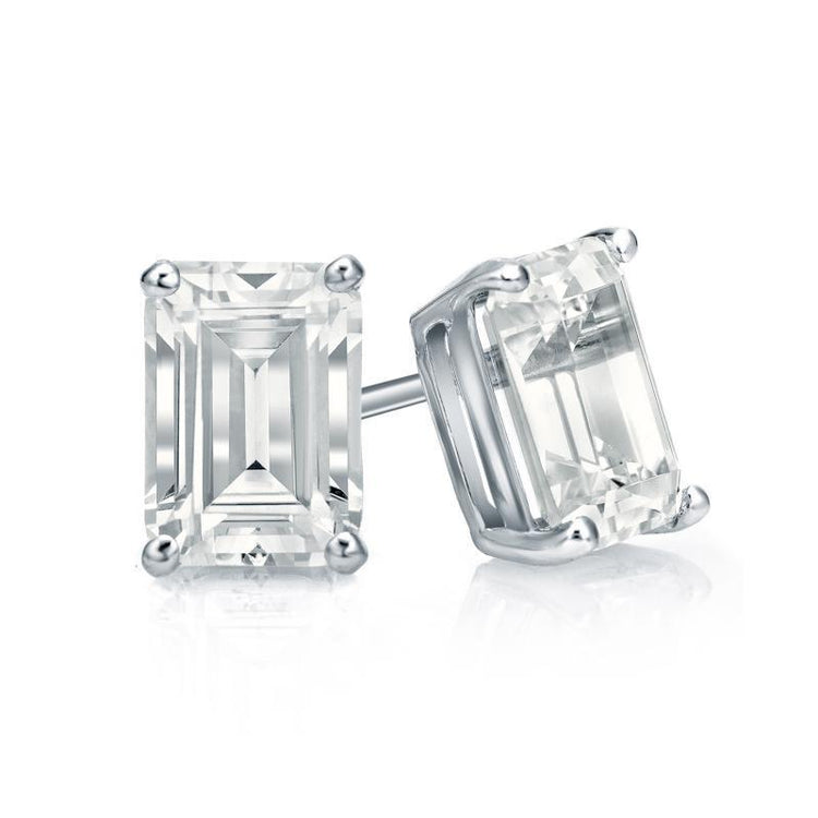 Boucles D'oreilles A Gros Réel Diamants Taille Emeraude 5 Ct En Or Blanc 14 Carats Sertie De Griffes