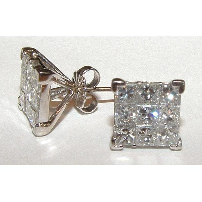 Boucles D'oreilles A Gros Véritable Diamants Taille Princesse 2 Ct
