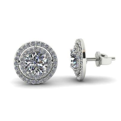 Boucles D'oreilles A Naturel Diamants Ronds A Double Halo 5 Carats En Or Blanc 14K