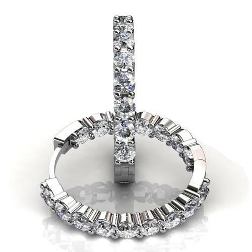 Boucles D'oreilles Avec Naturel Diamants Ronds Sertis En Or Blanc 14K 4 Carats