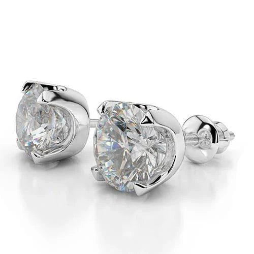 Boucles D'oreilles Clous D'Oreilles Dames Réel Diamants Coupe Ronde 5.50 Carats 14K Or Blanc