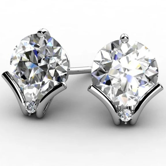 Boucles D'oreilles Clous D'oreilles Pour Femmes En Réel Diamants Coupe Ronde De 6.20 Cts En Or Blanc