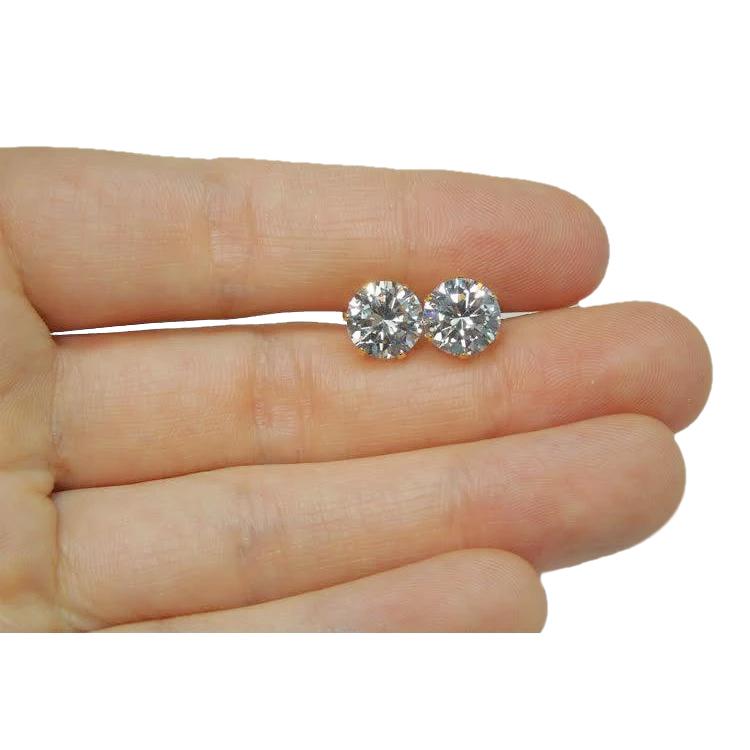 Boucles D'oreilles Clous D'oreilles Réel Diamant Coupe Ronde Dame 4 Carats Or Jaune 14K