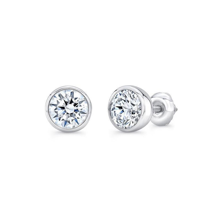 Boucles D'oreilles Clous D'oreilles Réel Diamant Rond 1.30 Carats Serti Clos Or Blanc 14K
