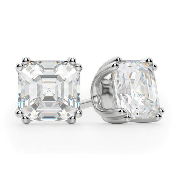 Boucles D'oreilles Clous D'oreilles Réel Diamant Taille Asscher 4 Carats En Or Blanc Joaillerie Fine