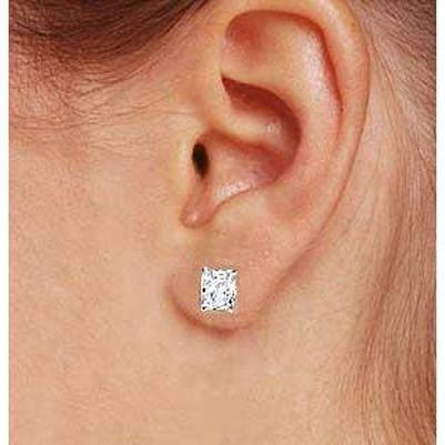 Boucles D'oreilles Clous D'oreilles Réel Diamant Taille Radiant Solitaire 4 Carats Or Blanc 14K