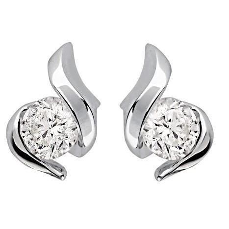 Boucles D'oreilles Clous D'oreilles Réel Diamants 2.00 Carats Serti Clos Rond Blanc 14K