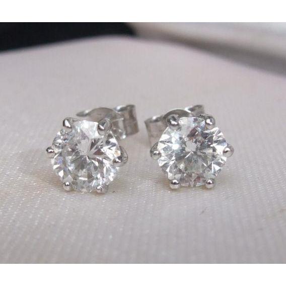 Boucles D'oreilles Clous D'oreilles Réel Diamants Taille Ancienne En Or Blanc 14K 2.00 Carats Neufs