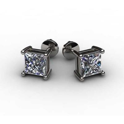Boucles D'oreilles Clous D'oreilles Réel Diamants Taille Princesse Etincelants De 4.50 Ct En Or Blanc