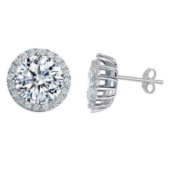 Boucles D'oreilles Clous D'oreilles Véritable Diamants Ronds Taille Brillant 3.80 Carats Or Blanc