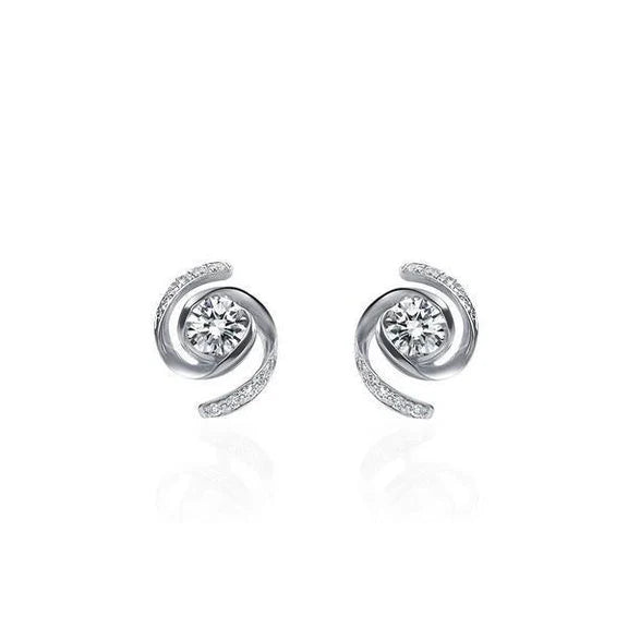Boucles D'oreilles Clous En Forme De Cercle 3 Carats Réel Diamants Ronds Or Blanc