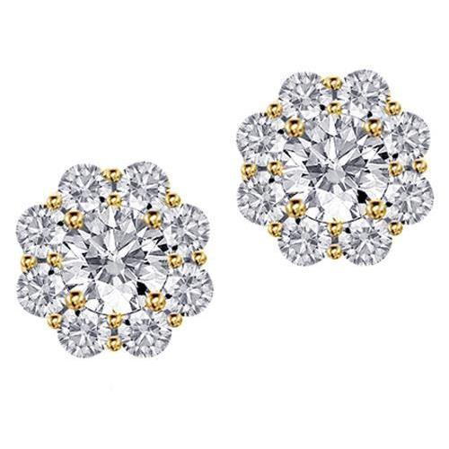 Boucles D'oreilles Clous Femme 4.50 Carats Réel Diamants Taille Ronde Or Jaune