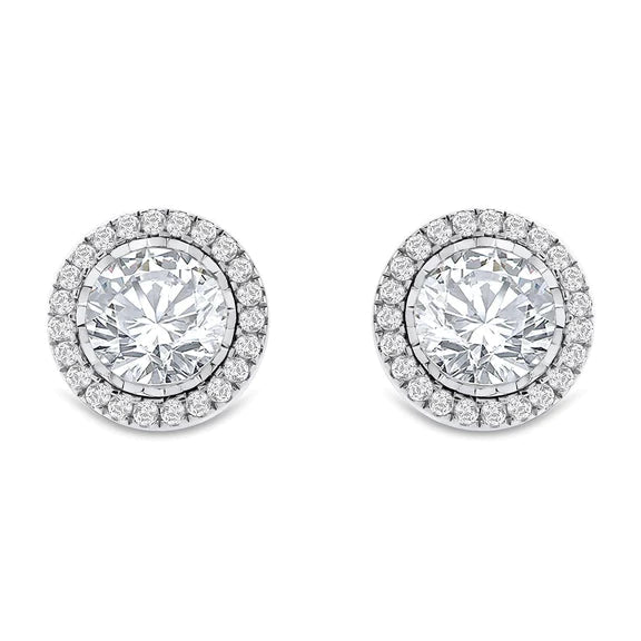Boucles D'oreilles Clous Femme Sertie Clos 3.70 Carats Réel Diamants or Blanc 14K