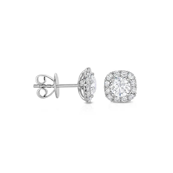 Boucles D'oreilles Clous Halo Or Blanc Taille Ronde 2.24 Carats Réel Diamant