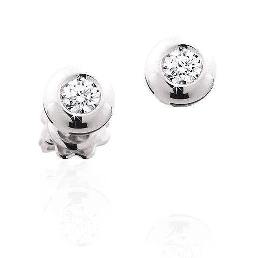 Boucles D'oreilles Clous Réel Diamants Ronds Sertis Clos 2 Carats Or Blanc