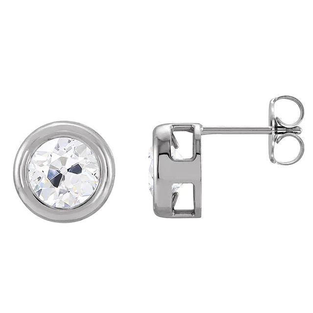 Boucles D'oreilles Clous Serti Clos Vieux Naturel Diamants Mineurs 3 Carats Push Backs