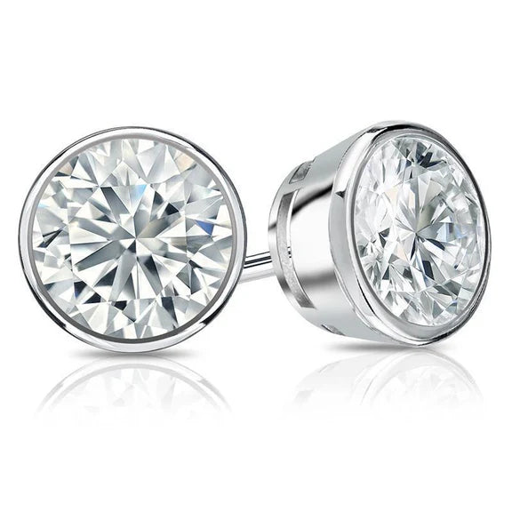 Boucles D'oreilles Clous Sertis Clos 5.40 Carats Réel Diamants Or Blanc 14K