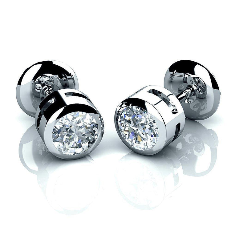 Boucles D'oreilles Clous Véritable Diamants Coupe Ronde 2 Carats Or Blanc