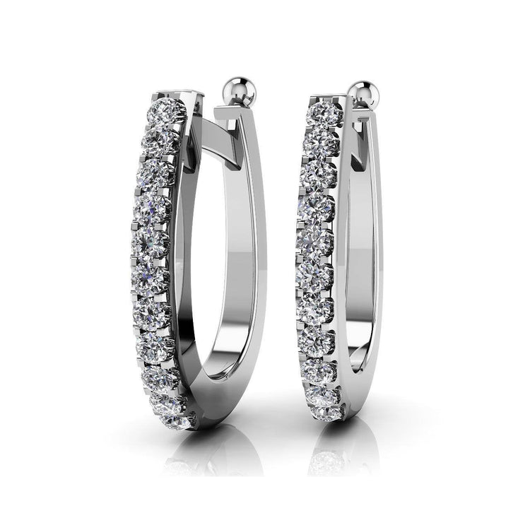 Boucles D'oreilles Créoles Classiques Pour Femmes Avec Réel Diamants Ronds De 2.20 Cts En Or Blanc 14K