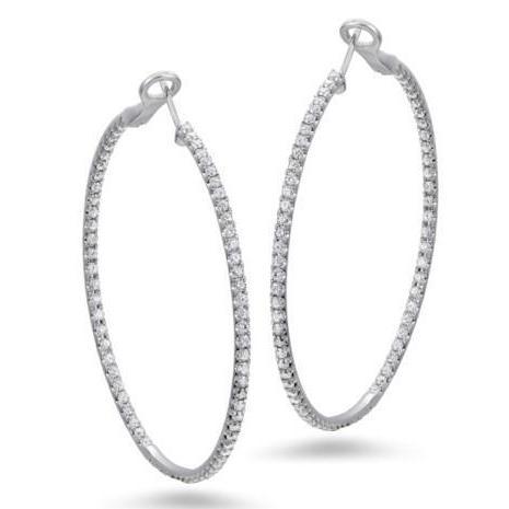 Boucles D'oreilles Créoles Dames Naturel Diamants Taille Brillant De 5.75 Cts Or Blanc 14K