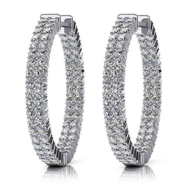 Boucles D'oreilles Créoles Double Rangée En Or Blanc Pour Femmes Avec Véritable Diamants De Taille Ronde De 7,20 Carats