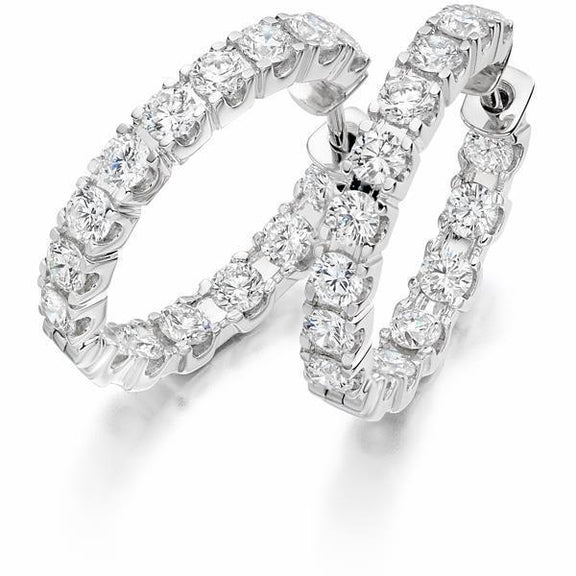 Boucles D'oreilles Créoles Femme Or Blanc 14K 6.20 Carats Sertie De Réel Diamants