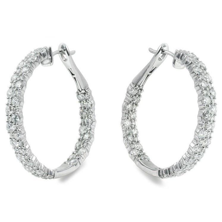Boucles D'oreilles Créoles Pour Dame En Or 14K Avec Naturel Diamants Taille Brillante De 6,20 Carats