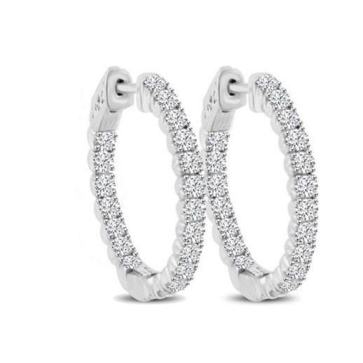Boucles D'oreilles Créoles Pour Dame En Véritable Diamants Etincelants De Taille Ronde De 6,40 Carats En Or Blanc
