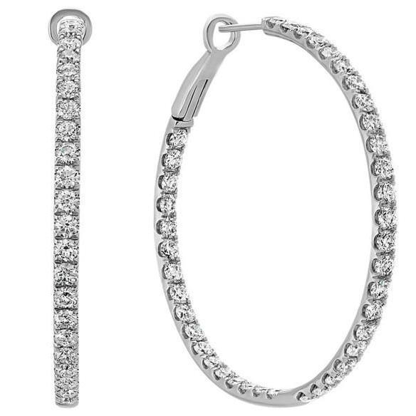 Boucles D'oreilles Créoles Pour Dames De 4,00 Carats De Réel Diamants Taille Ronde En Or Blanc 14K