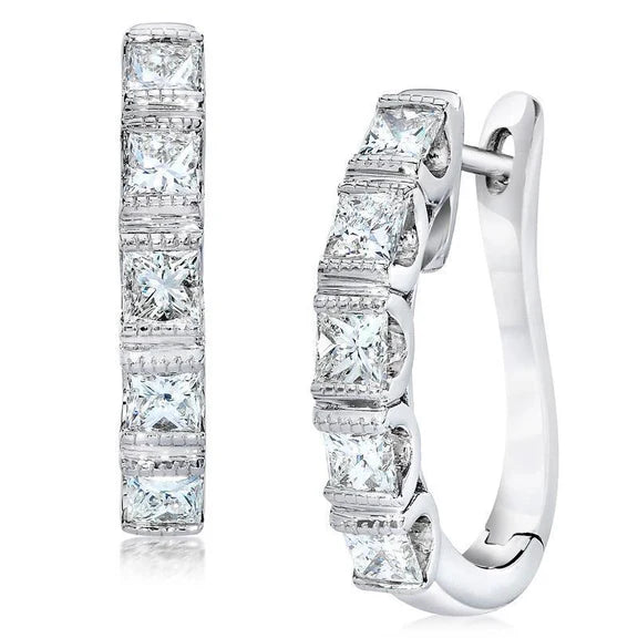 Boucles D'oreilles Créoles Réel Diamant Taille Princesse Pour Femme En Or Massif 14K 6 Carats