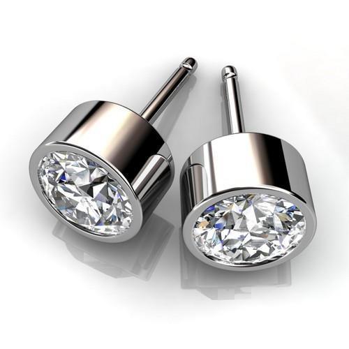 Boucles D'oreilles En Réel Diamant Serti De Lunette Ronde Solitaire De 1.4 Ct En Or Blanc 14K