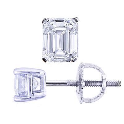 Boucles D'oreilles En Réel Diamant Taille Emeraude De 1.50 Ct Pour Femmes Bijoux En Or Blanc