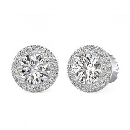 Boucles D'oreilles En Réel Diamants Coupe Ronde Halo 1.44 Ct En Or Blanc 14k