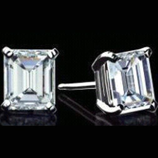 Boucles D'oreilles Fines 4 Carats En Véritable Diamants Taille Emeraude Pour Femmes En Or Blanc 14K