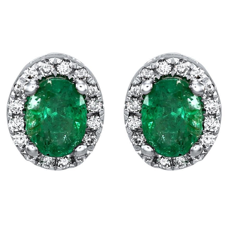 Boucles D'oreilles Halo Emeraude Vert Diamants 5.90 Carats Or Blanc