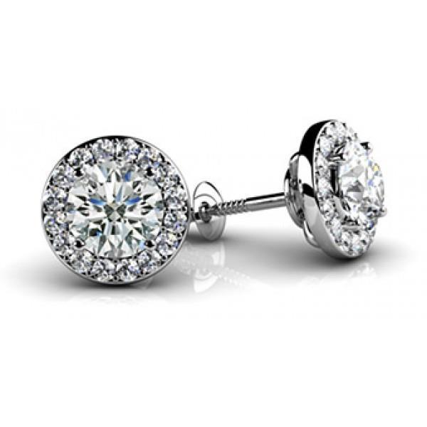Boucles D'oreilles Halo Rondes Accent Véritable Diamantées 1.82 Carats En Or Blanc 14K