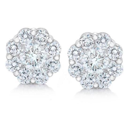 Boucles D'oreilles Halo Véritable Diamants Coupe Ronde 4.74 Carats Or Blanc
