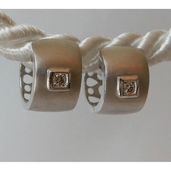 Boucles D'oreilles Huggies Matt Finish Réel Diamant Rond G/H VS1 Satin Finish
