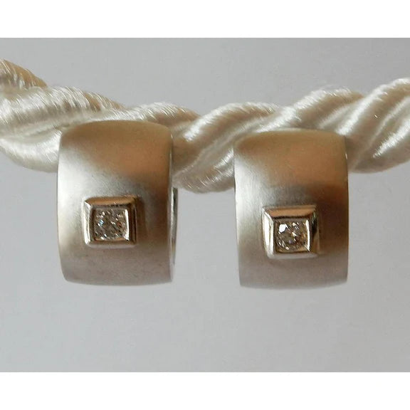 Boucles D'oreilles Huggies Matt Finish Réel Diamant Rond G/H VS1 Satin Finish