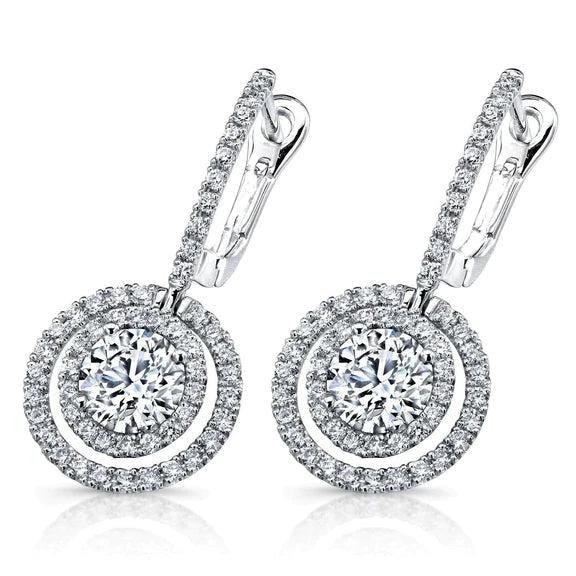 Boucles D'oreilles Lady Dangle Avec Réel Diamants Ronds De 4.00 Carats En Or 14K Or Blanc