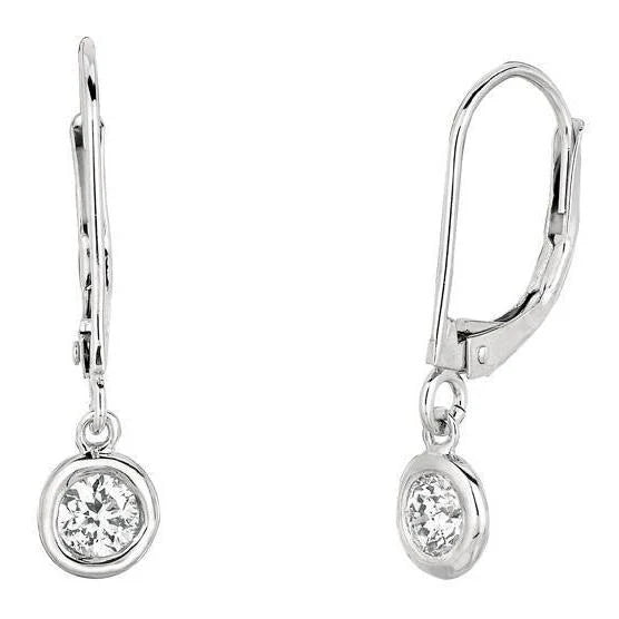 Boucles D'oreilles Lunette Drop Down Réel Diamants Leverback Or Blanc 0.80 Carats