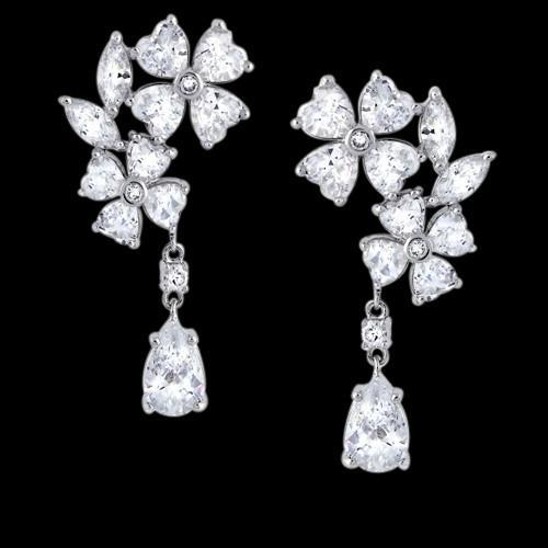Boucles D'oreilles Lustre Coeur Marquise Et Poire En Véritable Diamants 2,5 Carats