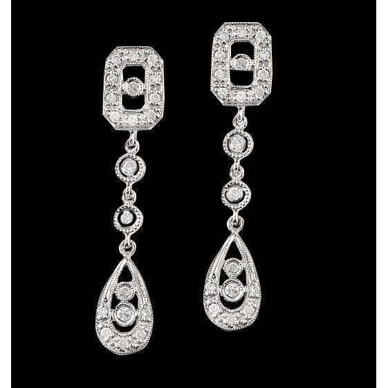 Boucles D'oreilles Lustre En Or Blanc Et Véritable Diamants Longs De 2,50 Carats Pour Femmes