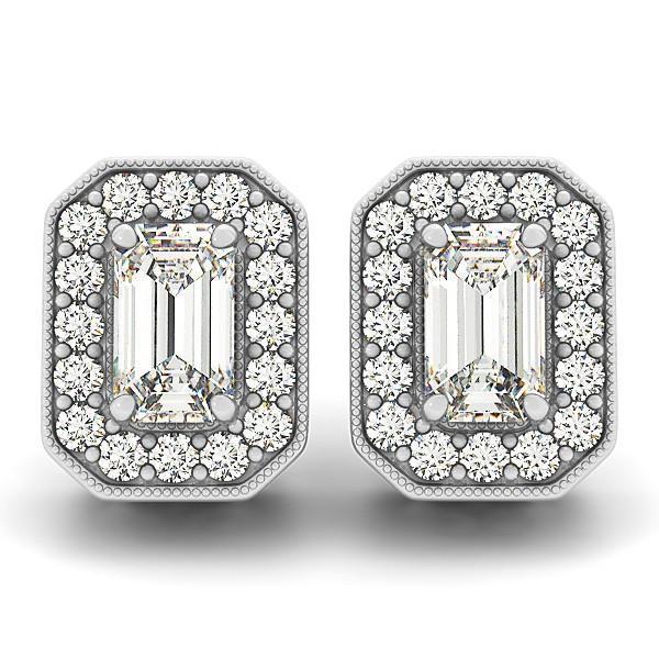 Boucles D'oreilles Naturel Diamants Coupe Ronde Emeraude Et Halo 3.5 Ct