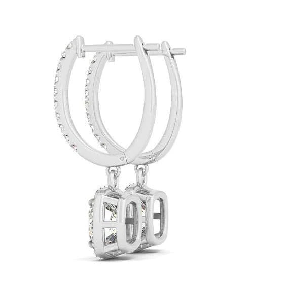 Boucles D'oreilles Pendantes Coussin Scintillant 2.50 Carats Et Réel Diamants Ronds
