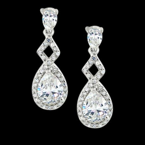Boucles D'oreilles Pendantes En Or Blanc 14K Avec Réel Diamants En Poire De 3 Carats