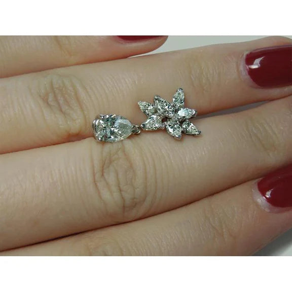 Boucles D'oreilles Pendantes En Réel Diamant Marquise En Forme De Poire 4 Carats