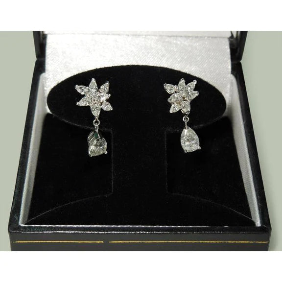 Boucles D'oreilles Pendantes En Réel Diamant Marquise En Forme De Poire 4 Carats