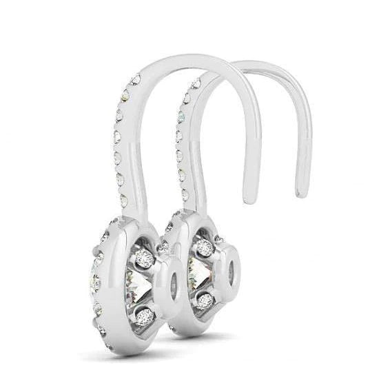 Boucles D'oreilles Pendantes Halo De Réel Diamants Brillants Ronds 2 Carats