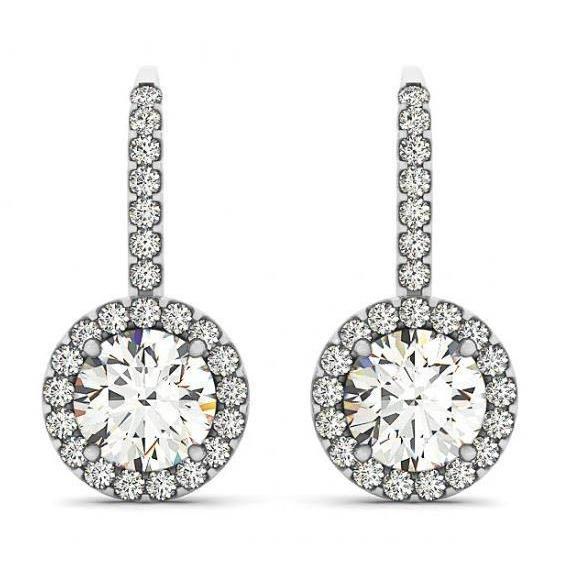 Boucles D'oreilles Pendantes Halo De Réel Diamants Brillants Ronds 2 Carats
